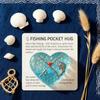 Fishing Lover Pocket Hug Sea Glass Heart Token with Fishing Rod Fish Design Inspirational Keepsake for Fishermen Anglers Fisher Dad