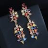 Zircon Earrings Color Flower Long Tassel Heavy Industry Luxury European and N Temperament Personality Exaggeration