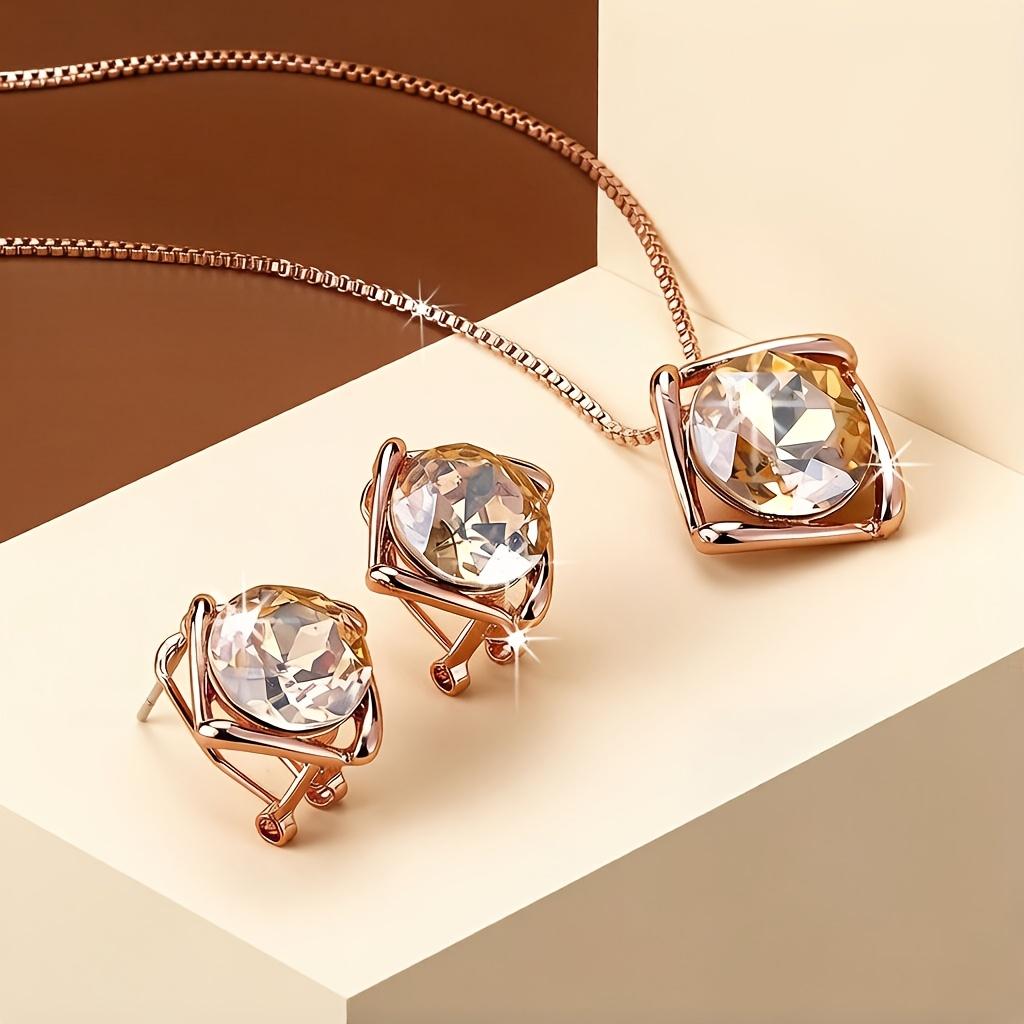 Minimalist Geometric Square Imitation Crystal Necklace and Earrings Jewelry Set Unisex accessories suitable for both men and women Birthday and