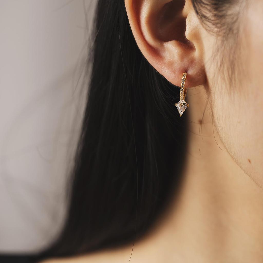 ANDYWEN 925 Sterling Silver Gold Clear Zircon CZ Short Spike Eternity Hoop Earring Loop Earring Pendant Jewelry Wedding Gift