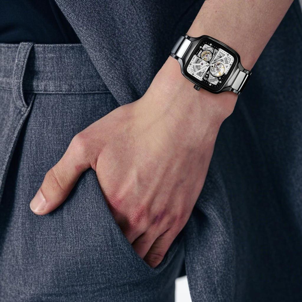 RADO Серия True Me Автоматический Механический Механизм Высокотехнологичный Керамический Ремешок Мужские Швейцарские Часы 38*44.2мм Скелетонизированный Циферблат Керамический Корпус Керамический Ремешок R27086752