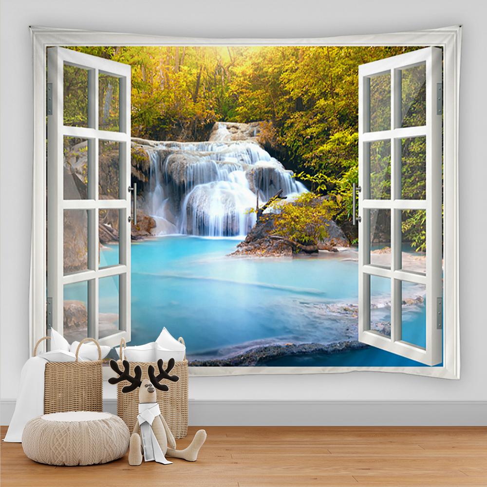 3D вид из окна, украшение, гобелен, настенный гобелен в стиле хиппи, декоративный гобелен в стиле бохо, настенный гобелен для спальни, общежития
