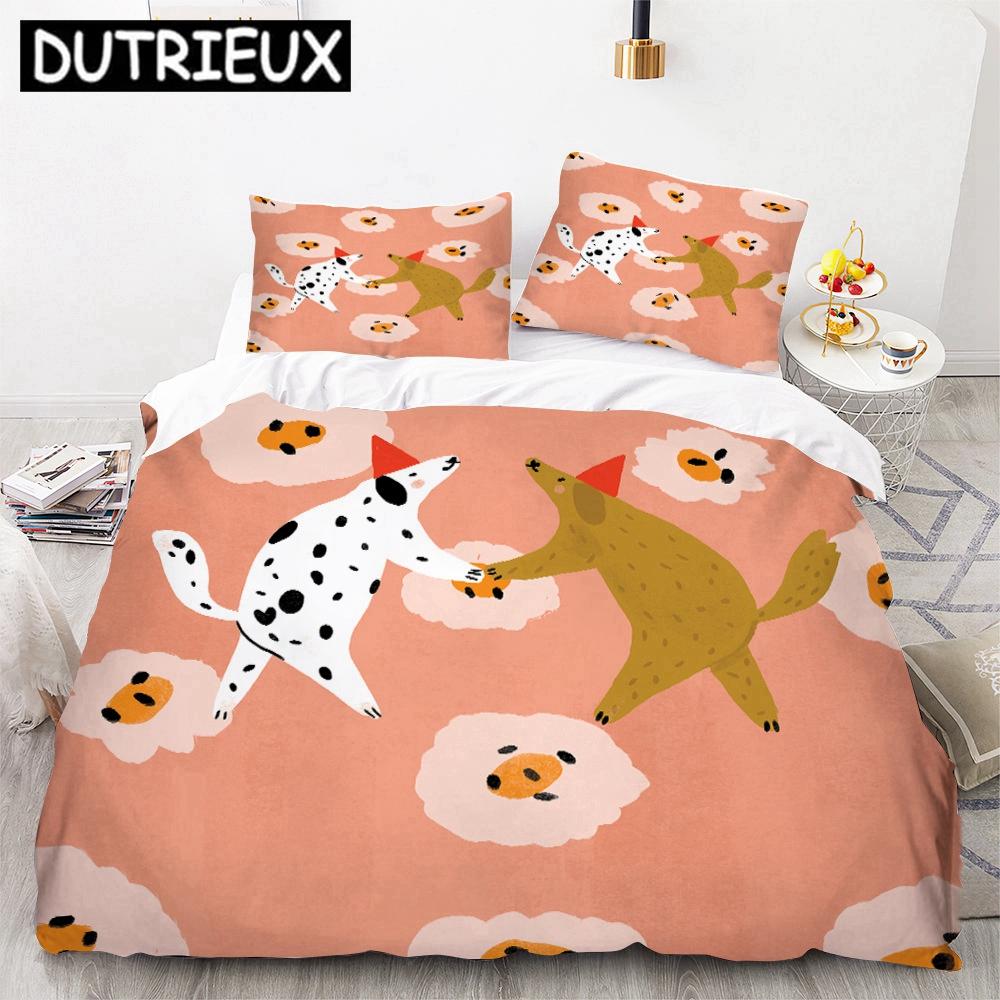 Cute Cartoon Dogs Animal 3D Duvet Cover Bedding Set Comforter Linen Pillowcases Quilt Cover Home Decor Single Double Twin Queen