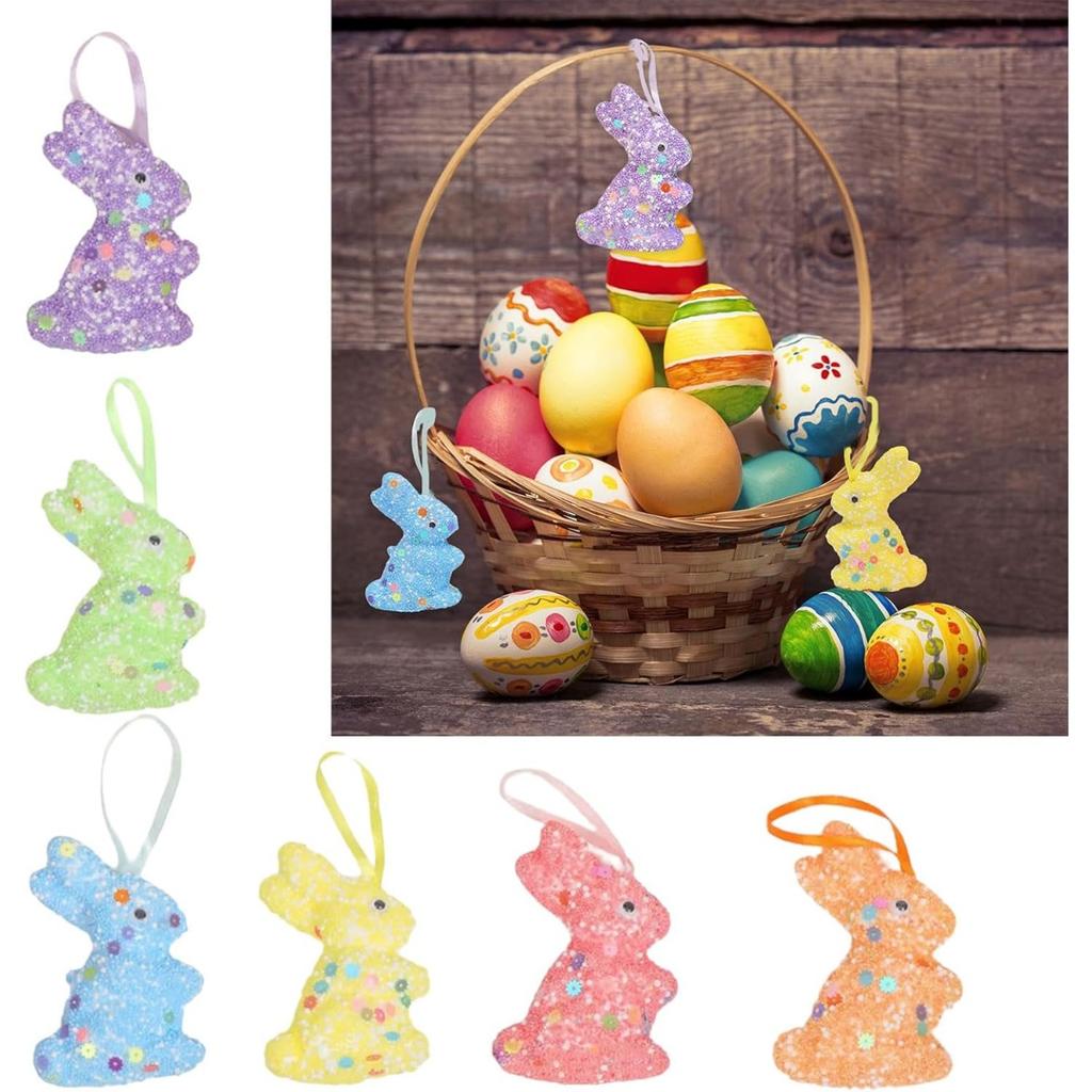 6 шт. пасхальных пенопластовых кроликов, подвесных украшений с мерцающими блестками, сезонные украшения