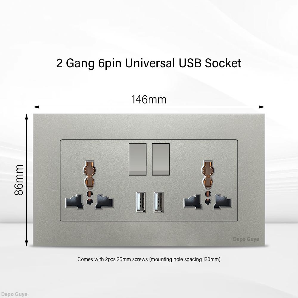 Universal 18W Type-C Quick charge Double Power Outlet,220V Electrical Wall Light 2way Switch UK 13A Wall Double USB Plug Socket