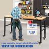 Workbench Adjustable Height, 155 x 51 cm Garage Table w/ 80 – 105 cm Heights & 720KG Capacity, with Power Outlets & Hardwood Top & Metal Frame &