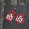 Mamabear Christmas Earrings: Red Plaid PU Leather, Bear Paw Design