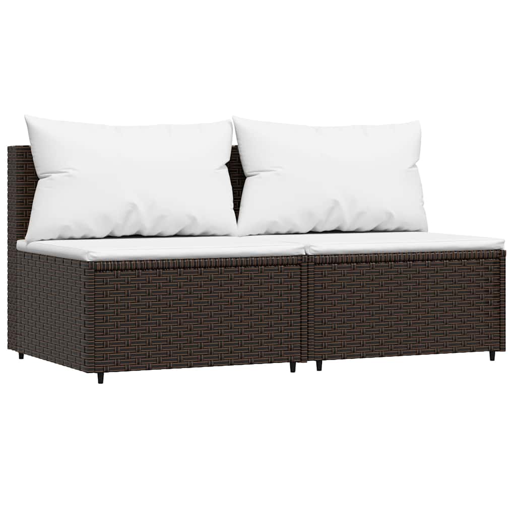 vidaXL Garten-Mittelsofas mit Kissen 2 Stk. Braun Poly Rattan