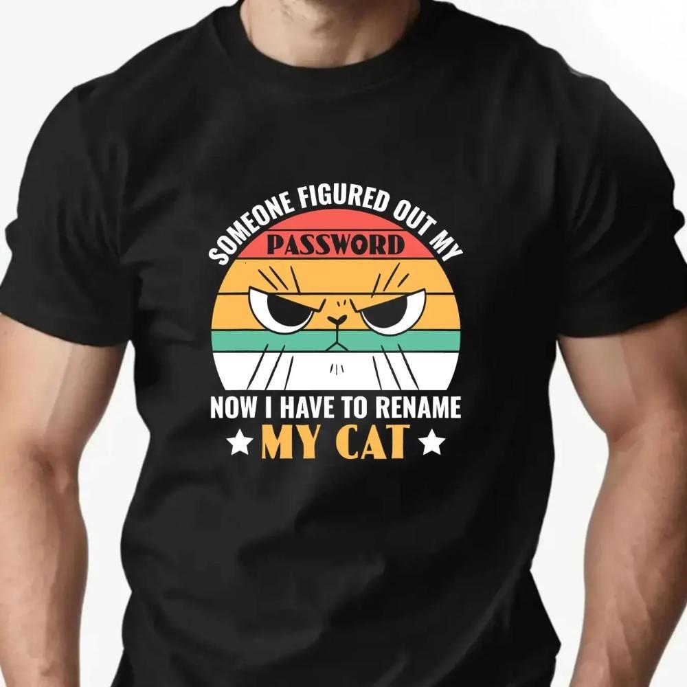 Мужская футболка 100% хлопок MY CAT Мультяшный принт Летняя с круглым вырезом Дышащая Оверсайз Футболка Повседневная мода Высококачественная одежда