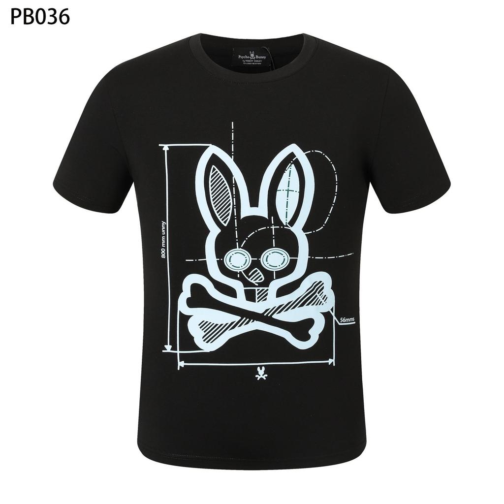 Футболка мужская Psycho Bunny с цветным рисунком черепа и кролика - круглый вырез, уличный тренд