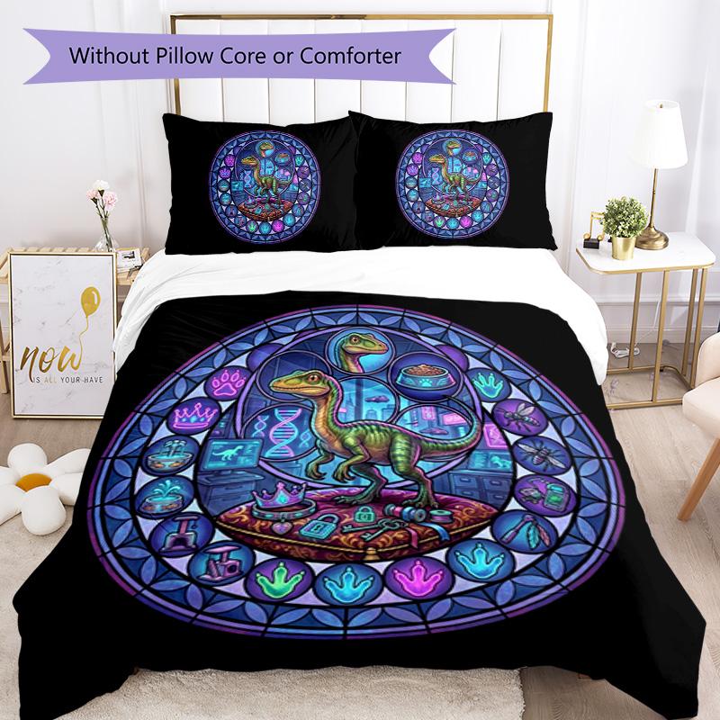 Dinosaur Kingdom Icons Pattern Bedding,Quilt Set Quilt Cover Pillowcase Home Birthday Gift (1 * duvet cover + 2 * pillowcase, without core)