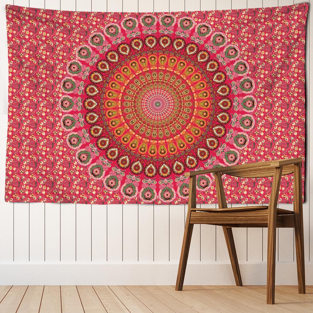 Красный мандала цветок гобелен настенный абстрактный психоделический колдовство богемный общежитие гостиная домашний декор