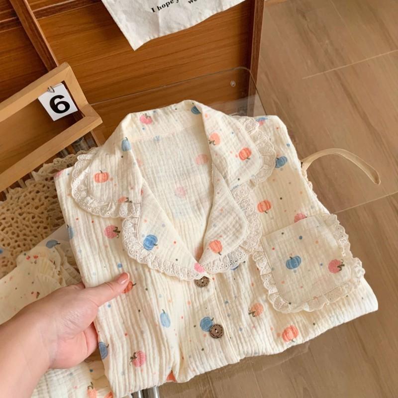 100% Cotton Cartoon Print Short Sleeve Pajama Set Girls Lightweight Sleepwear Two Piece Home Outfit