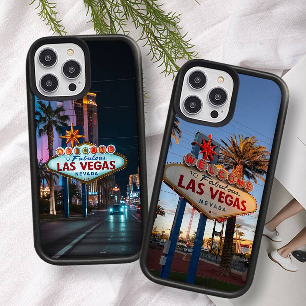Las Vegas Sign LIGHTS Nevada Black Hard Plastic Phone Case For Iphone 17 Air 16 15 14 13 12 11 Pro Max PC TPU