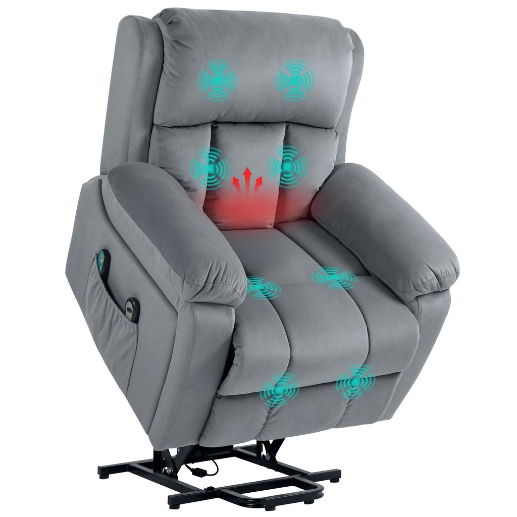 Eight-Point Massage Lift Chair, with Remote - Grey