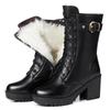 Autumn Winter Leather Women Winter Boots Thick Wool Warm Women High-heeled Boot Female Snow Boots Women Shoes