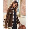 Женская вельветовая фланелевая куртка-жакет, повседневные клетчатые рубашки на пуговицах, осенние топы с длинным рукавом и карманами