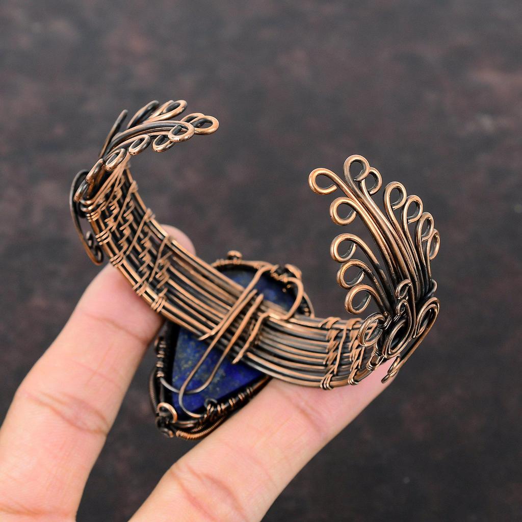 Браслет из лазурита, медная проволока, обернутая драгоценными камнями, регулируемый браслет-манжета, медные украшения, ручная работа, проволочная обертка, подарок для мамы