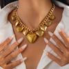 Gold Silver Heart Pendant Necklace Elegant Vintage Jewelry Temperament Metal Heart Bracelet  Women