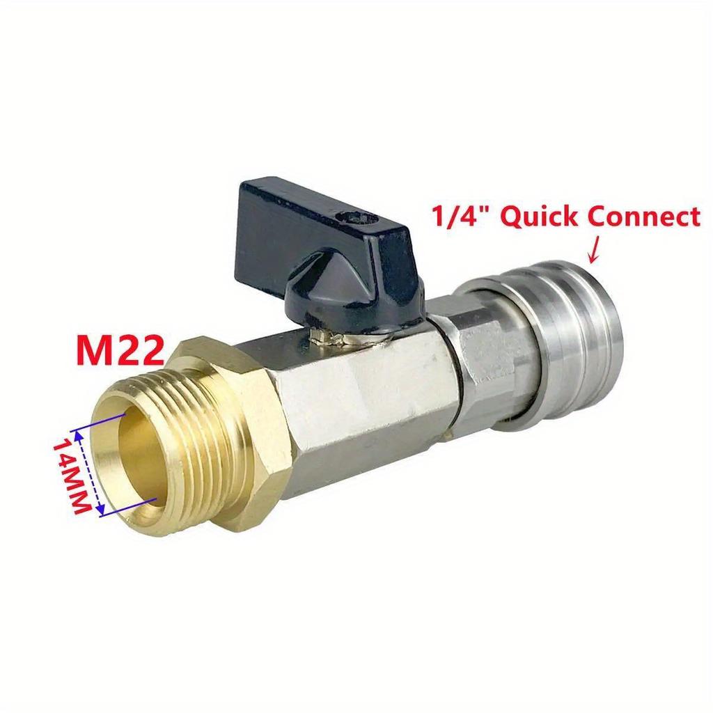 Heavy-Duty Ball Valve Kit for Pressure Washer 1/4" & M22-14mm Quick Connect SS 4500 PSI, Leak & Rust Proof Easy to Install