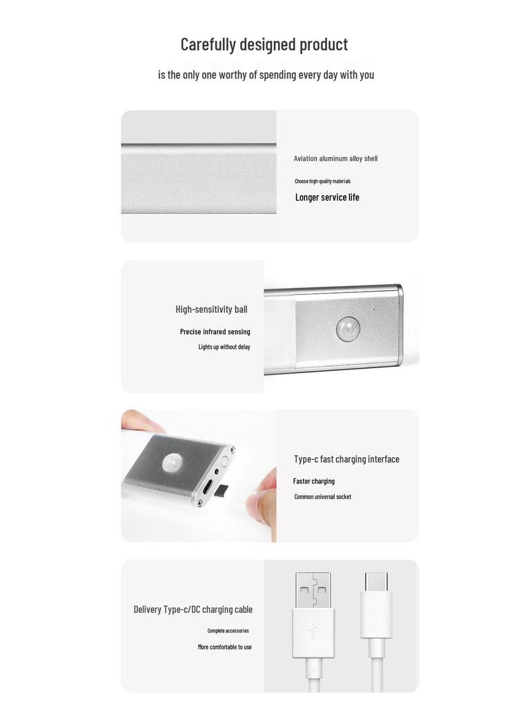 Светодиодный светильник для шкафа с USB-подзарядкой, датчиком движения и магнитной адгезией