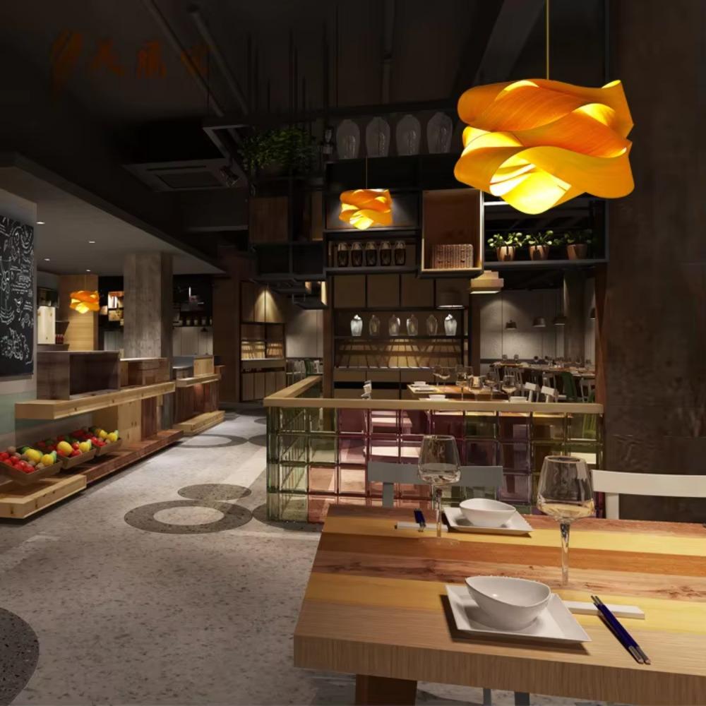 Vintage wood Pendant Light Minimalist Decoration Wooden Lighting Chandelier Lamp for Restaurant Dining Room Island Bamboo