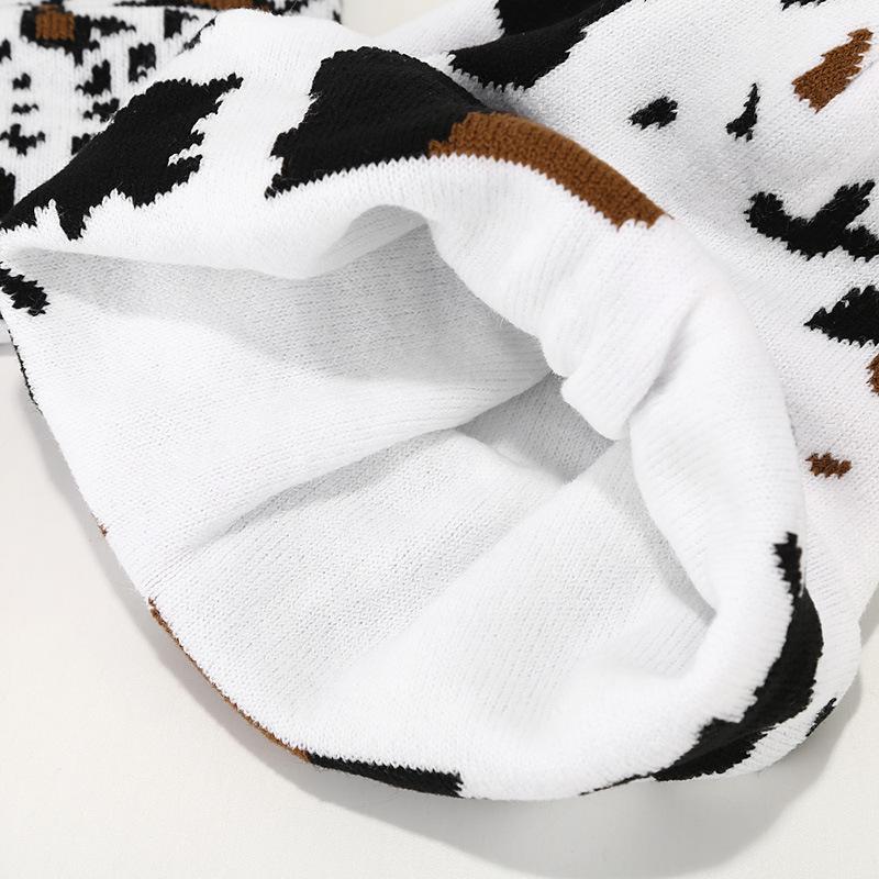 Thickened Thermal Jacquard Beanie Hat Leopard Print Knit Cap with Ear Protection for Large Head for Travel