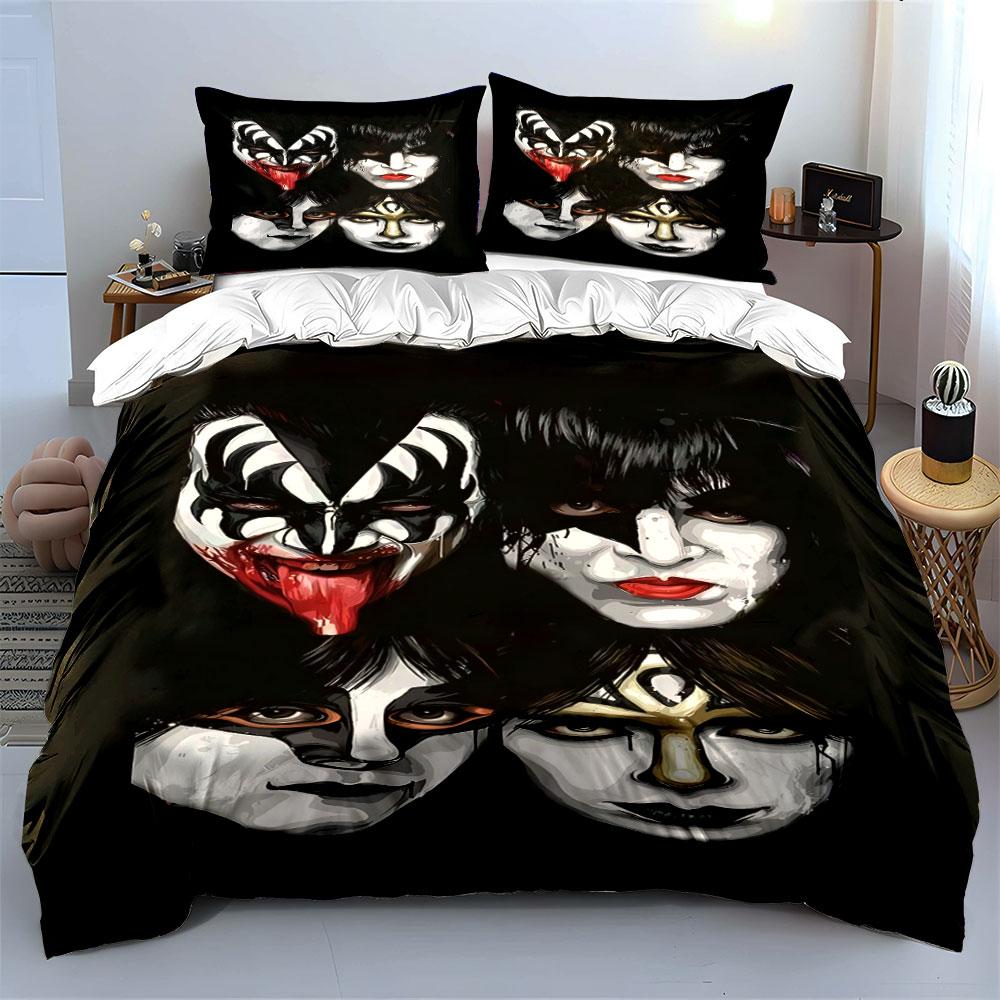 Band-themed face illustrations. Bedding sets Duvet cover sets Duvet covers Pillowcases(1 * Duvet Cover 2 * Pillowcases without duvet insert)