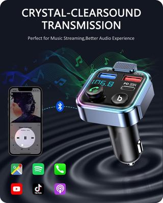 Bluetooth 5.0 FM-передатчик с Type C PD 20 Вт и USB-быстрой зарядкой QC3.0, Hands-free, Поддержка USB-накопителя, Аудиоприемник