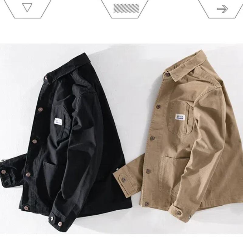 Японские куртки-карго в ретро-стиле для мужчин, весенне-осеннее мужское пальто из чистого хлопка, рабочая одежда, воротник-лацкан, однобортное пальто цвета хаки