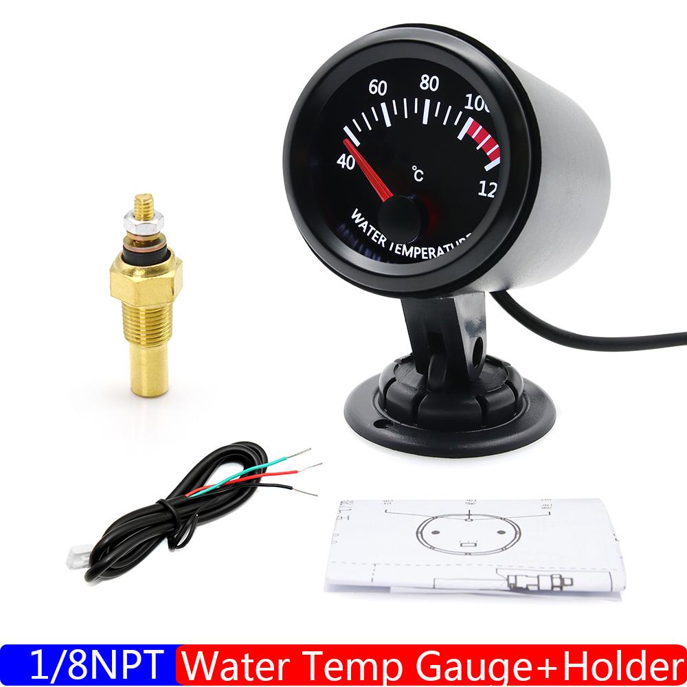 2''52mm Car Water Temperature Gauge 40~120 ℃ With Water Temp Sensor Water Temp Joint Pipe 1/8NPT Sensor Adapter Car Gauge 12V