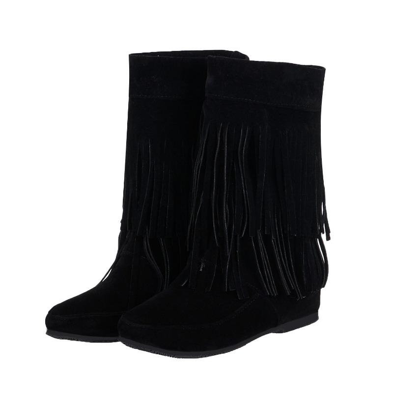 Женские сапоги Tassel Winter New Bohemian Flocking Monica Design Сапоги до середины голени Теплые сапоги на молнии на платформе с подкладкой из плюша Высокие сапоги до колена
