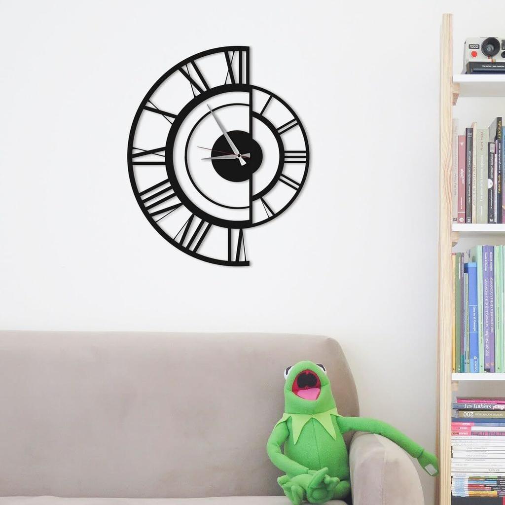 Large World Map Wall Clock, Metal Minimalist Modern Clock, Round Silent Non-Ticking Battery Operated Wall Clocks for Living Room/Home