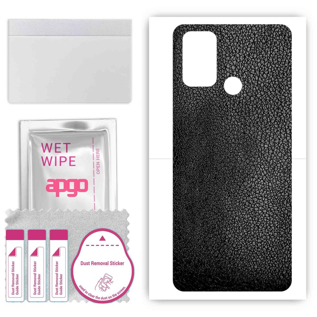 apgo Protective Skin Sticker for the back compatible with Realme C17, Wrap Film, Foil, Vinyl - Pattern Black Leather