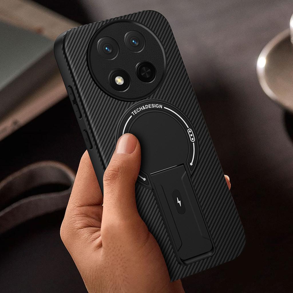 Чехол для телефона Honor X9c 5G/X60 Pro 5G/Magic7 Lite 5G с текстурой углеродного волокна, PC+TPU накладка с подставкой