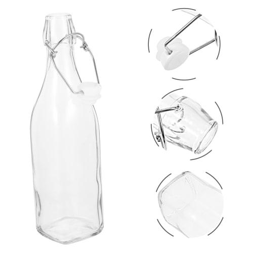 PHENOFICE 2-Piece Glass Bottles with Lids, Clear and Colorless, for Oil, Dressing, Juice, Vinegar, Sauces, and Soy Sauce Dispensers, Reusable Kitchen