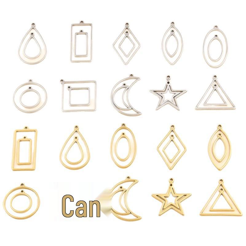 Stainless Steel Geometric Charm Molds: 10 Models & 2 Colors - Pentagram, Rhombus, Circle, Water Drop, Moon Pendants