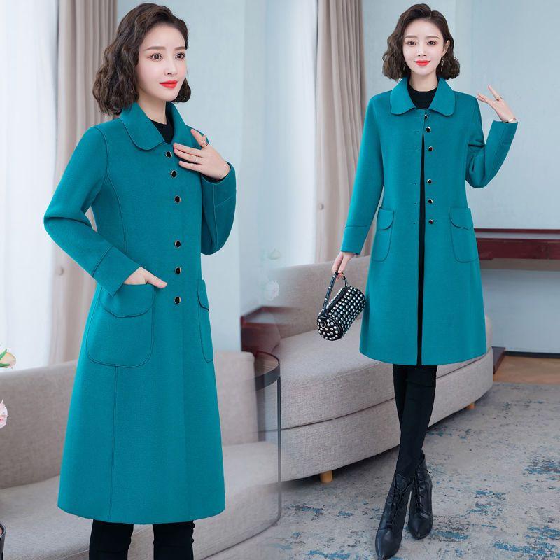 Elegant Pure Color Double Faced Wool Coat Women Slim Fit Mid Long High Quality Autumn Winter Trench Coat