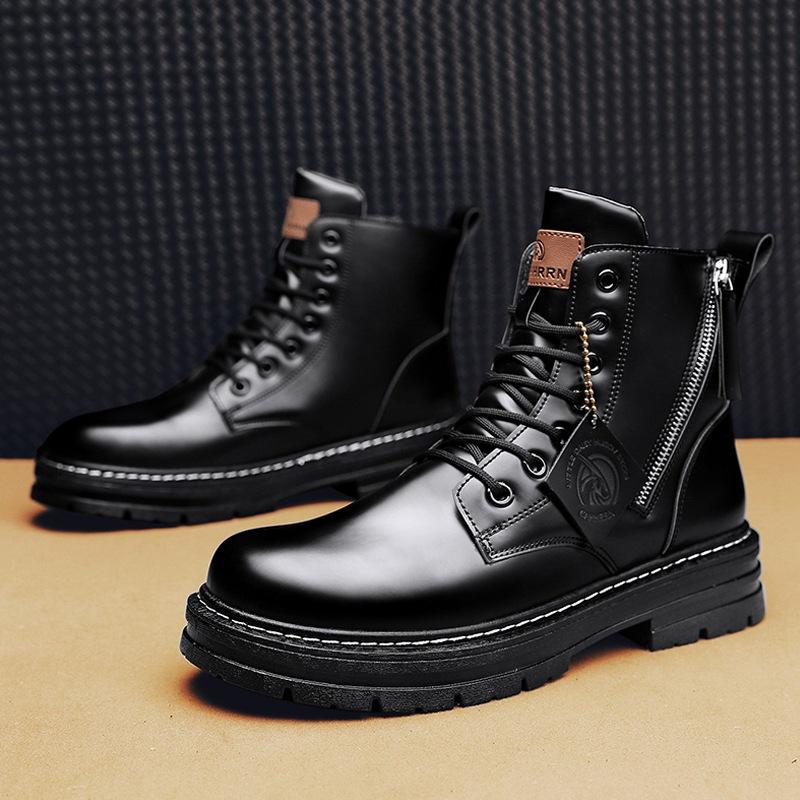 Кожаные ботинки мужские 2024 новые осенне-зимние повседневные мужские туфли высокие берцы рабочие ботинки мужские британский тренд ботинки Мартин