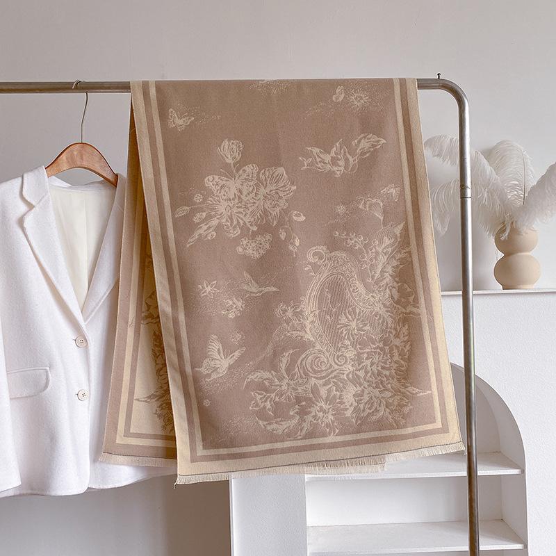 Imitation Cashmere Scarf Female Plant Retro Versatile Student Thickened Scarf Dual-Purpose Air Conditioner Shawl Outside