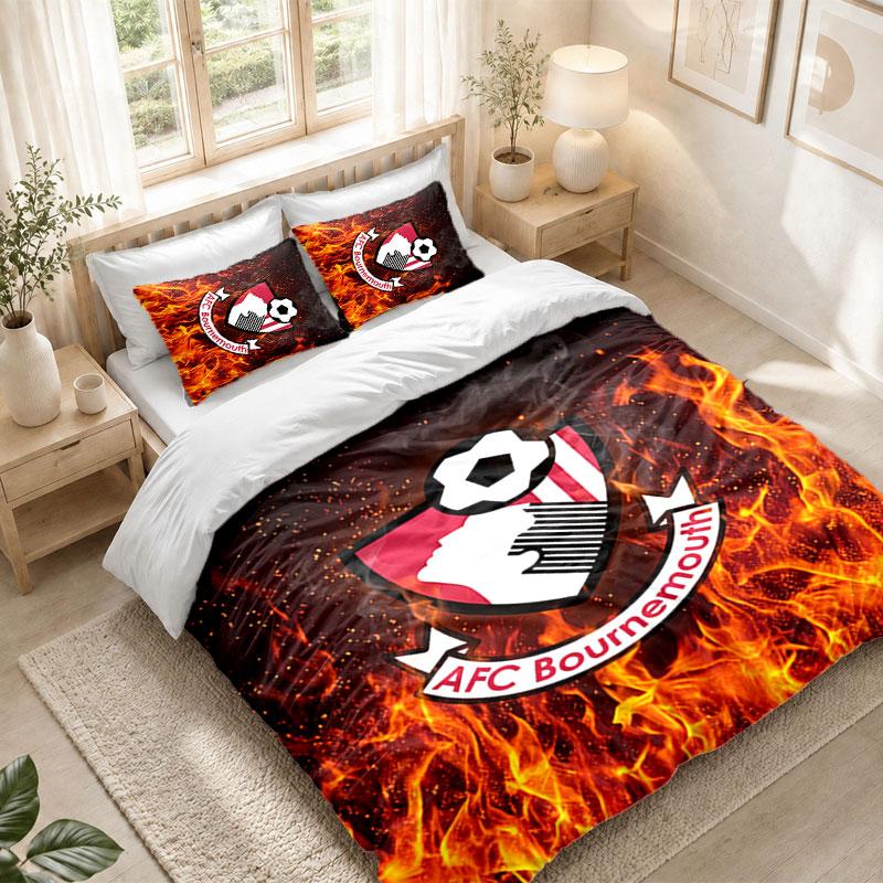 Bedding Set 1 Duvet Cover 2 Pillowcases Bournemouth Football Print Bedroom Home Decoration
