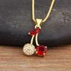 Nidin High Quality Apple/Grape/Cherry Sparkling Zircon Pendant Necklace For Women Men Fashion Cute Chain Link Jewelry Party Gift