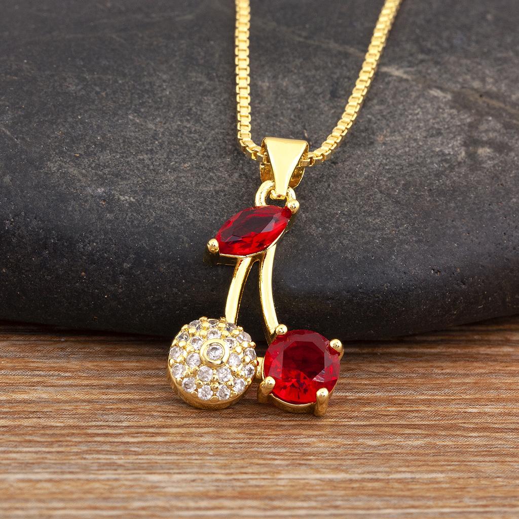 Nidin High Quality Apple/Grape/Cherry Sparkling Zircon Pendant Necklace For Women Men Fashion Cute Chain Link Jewelry Party Gift