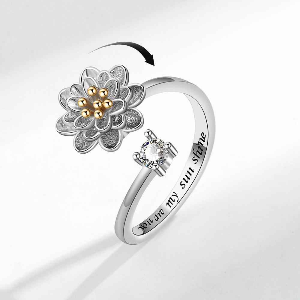 Rotating Ring Lettering Adjustable Relief Opening Ring Zircon Ring Female
