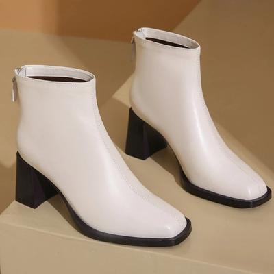 2024 Зимние Новые Заостренные Кожаные Высокий Каблук Молния Сзади Мягкие Удобные Женские Модные Ботинки Голые Ботинки Женские 35-40