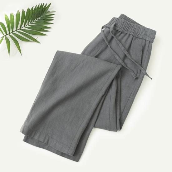 Men Long Pants Adjustable Drawstring Elastic Waist Casual Trousers with Pockets Solid Color Versatile Casual Wear