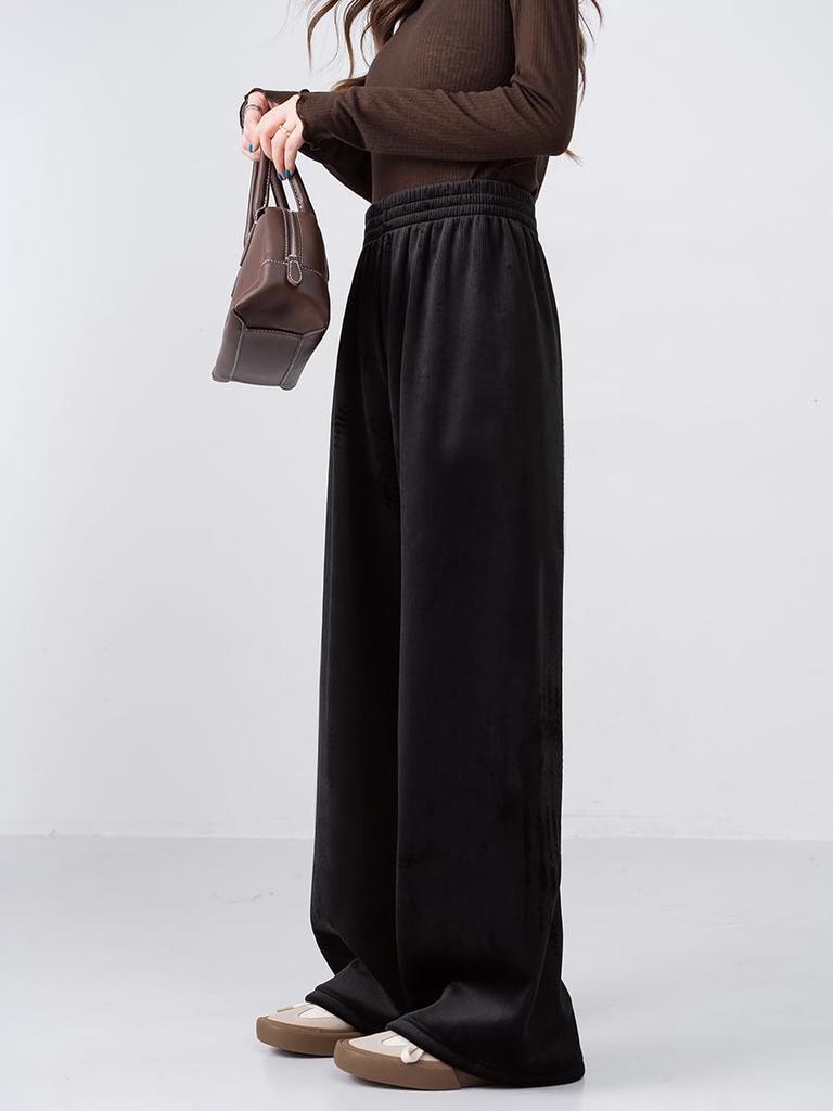 Warm Faux Corduroy Pants for Wide Leg Cold Weather Protection Size [nijibra] Slimming, Fur-Lined Women, Pants, (Black, L)