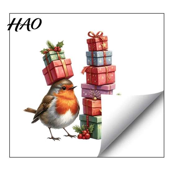Xmas Party Glass Art Christmas Window Static Sticker, Decorative Reusable Redbreast Decal, PVC Festive Indoor Outdoor Graphics Holiday Cling for Home