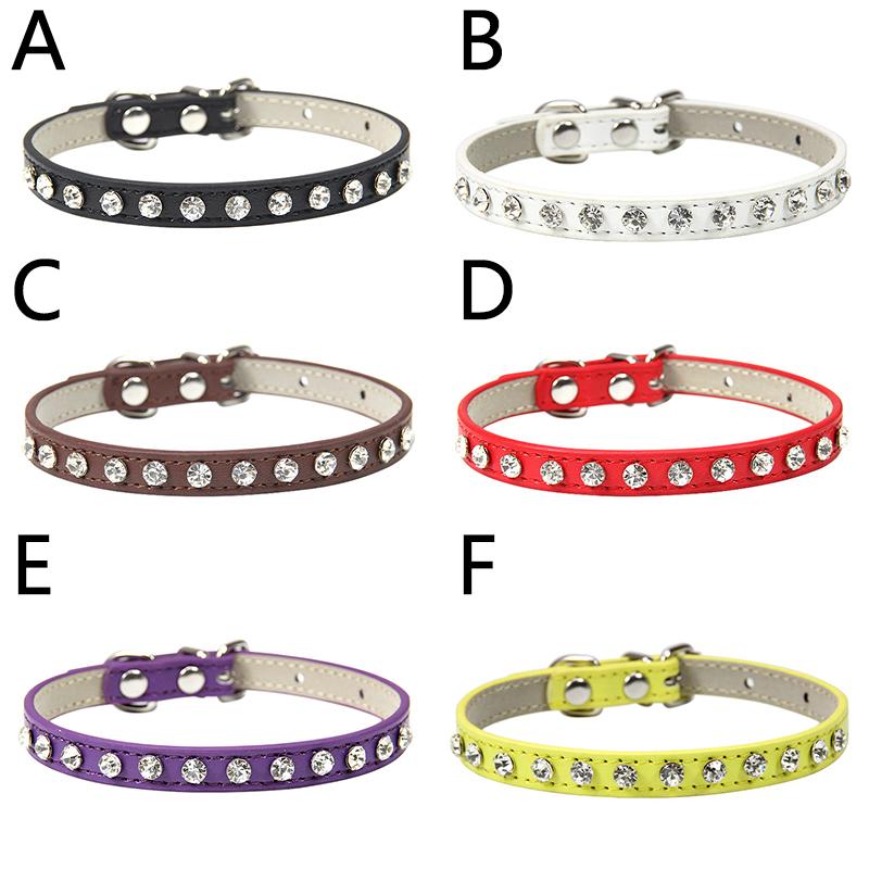 Регулируемый кошачий ошейник для домашних животных, ожерелье со стразами для маленьких щенков, кожаные креативные аксессуары для домашних животных