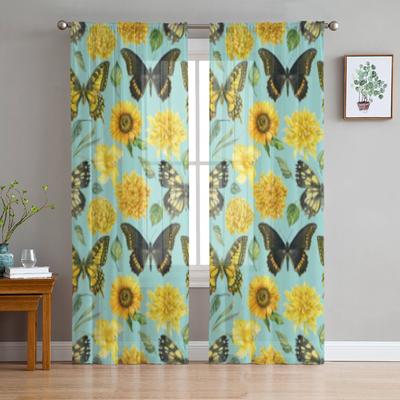 Акварельные ботанические цветы лилии, бабочки, прозрачные шторы для гостиной, тюлевые занавески для окон, спальни, кухни, вуаль, шторы